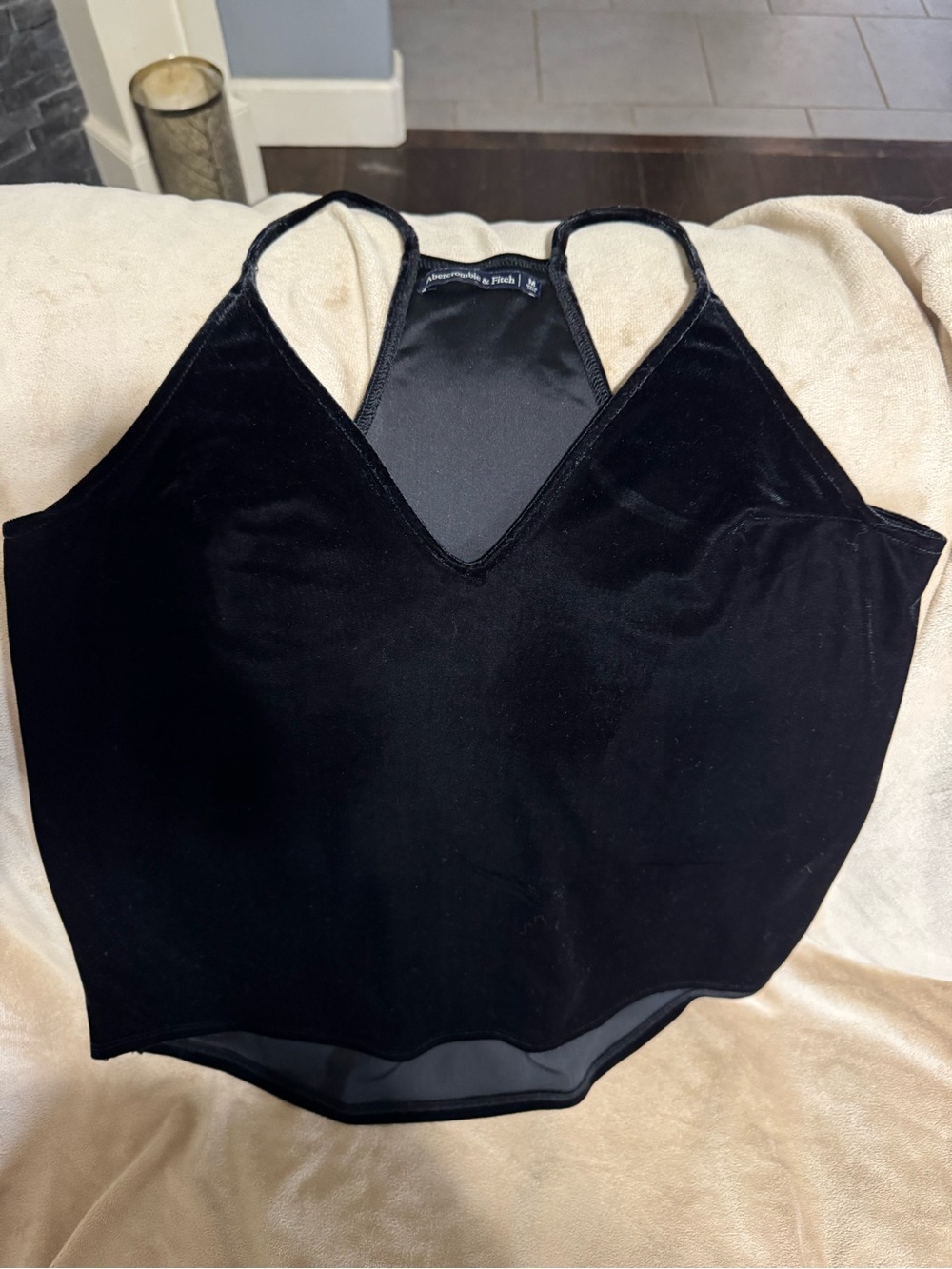 Abercrombie & Fitch Black Velvet V‑Neck Racerback Camisole Top